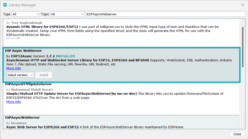 ESPAsyncwebserver library installation
